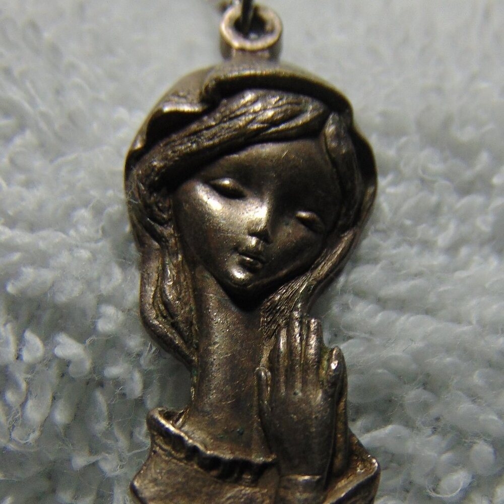 Vintage Mary Mother of Jesus Necklace, Vatican in Italy, Sterling Silver/Pewter